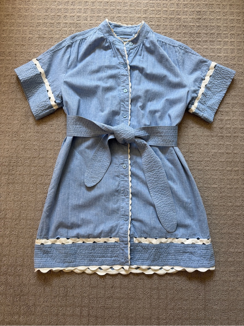 Tuckernuck Chambray Cornelia Blue Ric Rac Belted Linen Dress Medium